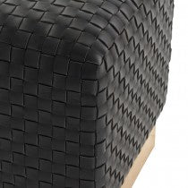 EMMIT BLACK BASKET WEAVE LEATHER OTTOMAN