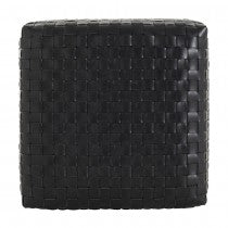 EMMIT BLACK BASKET WEAVE LEATHER OTTOMAN