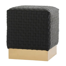 EMMIT BLACK BASKET WEAVE LEATHER OTTOMAN