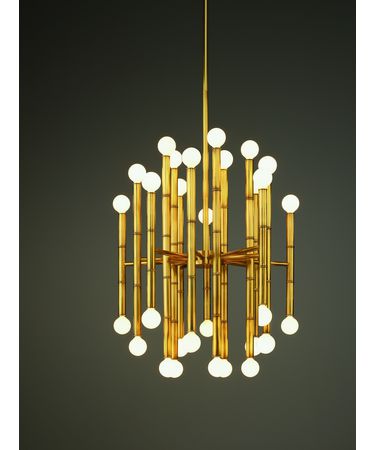 BAMBOO AGED BRASS MID CENTURY 30 LIGHT CHANDELIER