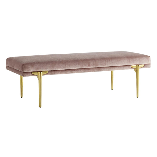 ANDREA BENCH IN ROSEWOOD VELVET, HARVEST VELVET, AND MUSLIN