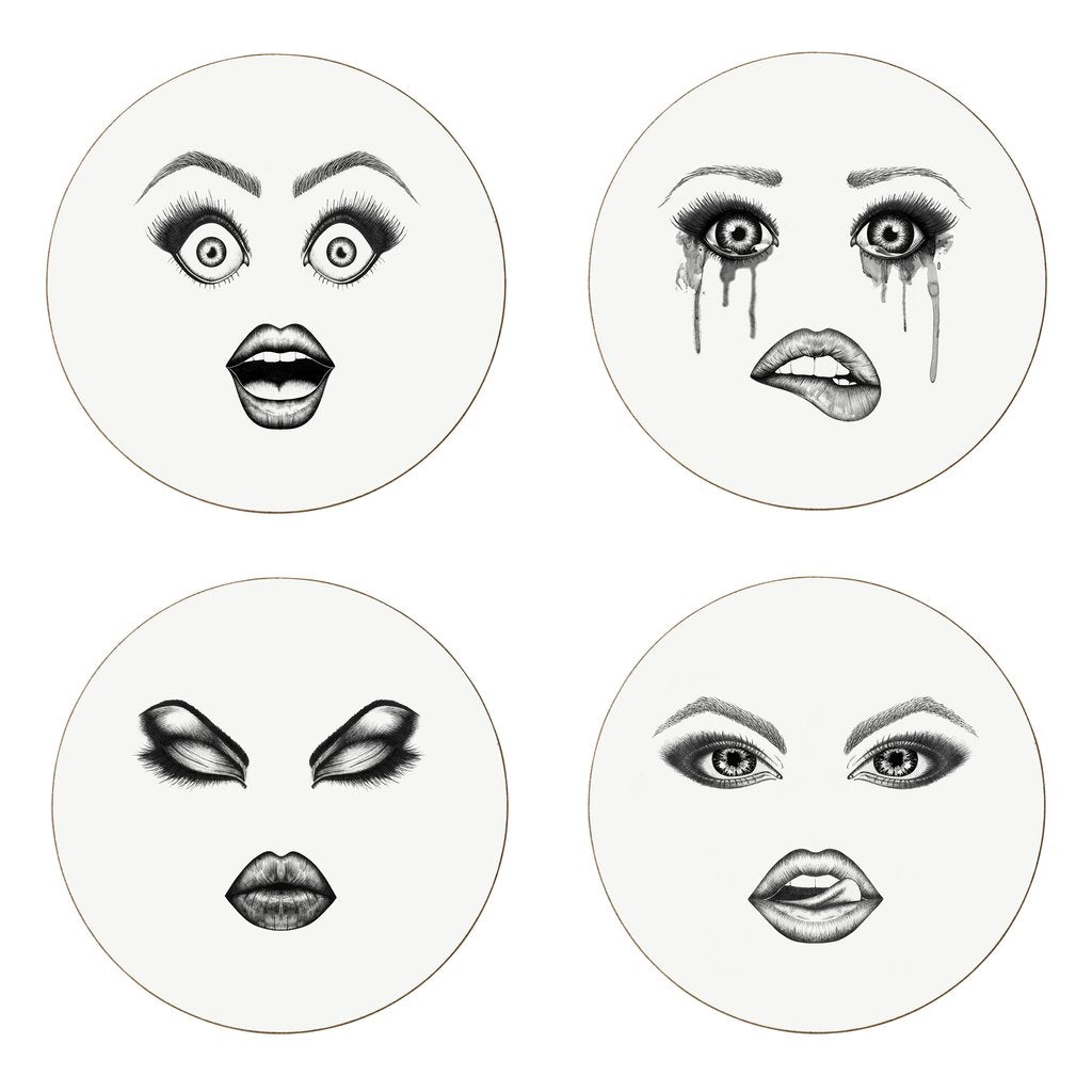 MOODY MUSE COASTERS BY LAUREN DICKINSON CLARKE LONDON SET OF FOUR