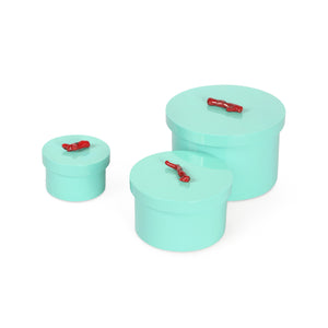 SARDINIA ROUND NESTING BOXES, TURQOISE AND RED