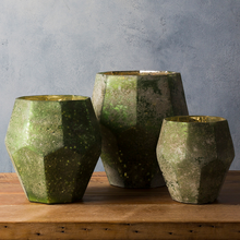 NAYLA GLASS VASES SET OF THREE GOLD OR GREEN 